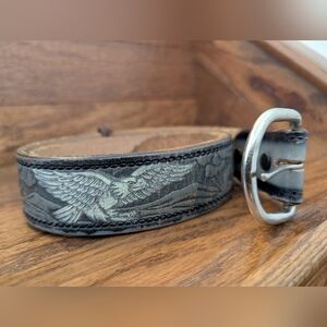 Brushy Creek Embossed Distressed Gray Leather Eagle Belt Sz 32